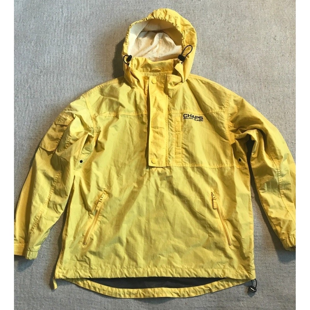 Chaps Ralph Lauren Men's Jacket Yellow Medium 90's Snap T Hooded Windbreaker 826